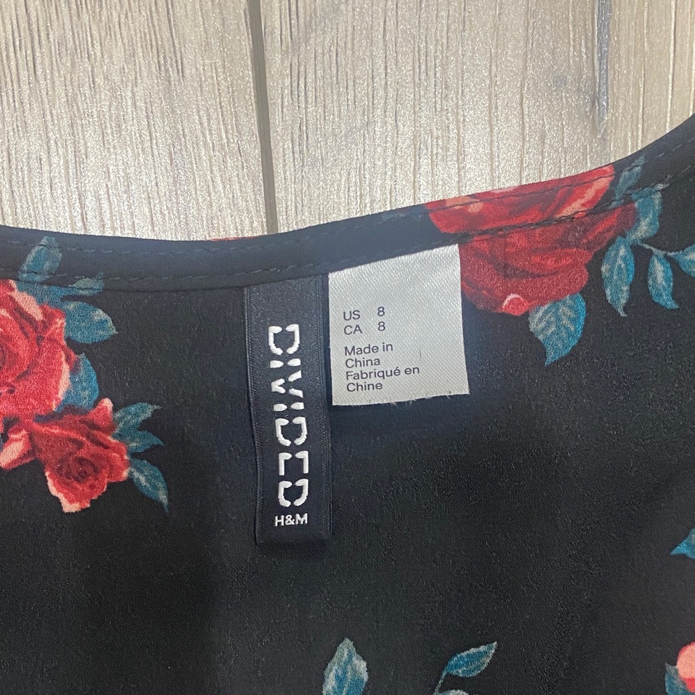 H&M Black Blouse with Red Floral Pattern - Picture 3 of 4